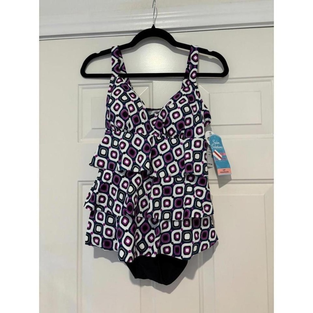 Women's swimsuit Swim Solutions size 10 D cup purple and white. #69